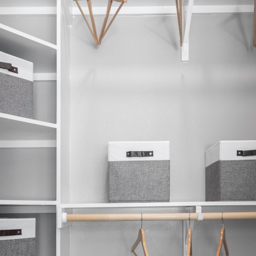 Ample closet space for your needs closet with shelves and storage containers